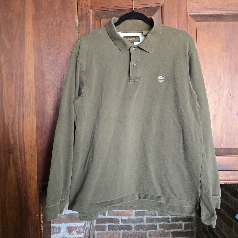 Vintage Timberland Olive Green Men's Polo Shirt - XL - 100% Cotton